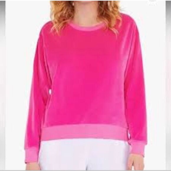 Fuschia Colored Ribbed Knit Sweatshirt - Picture 1 of 9
